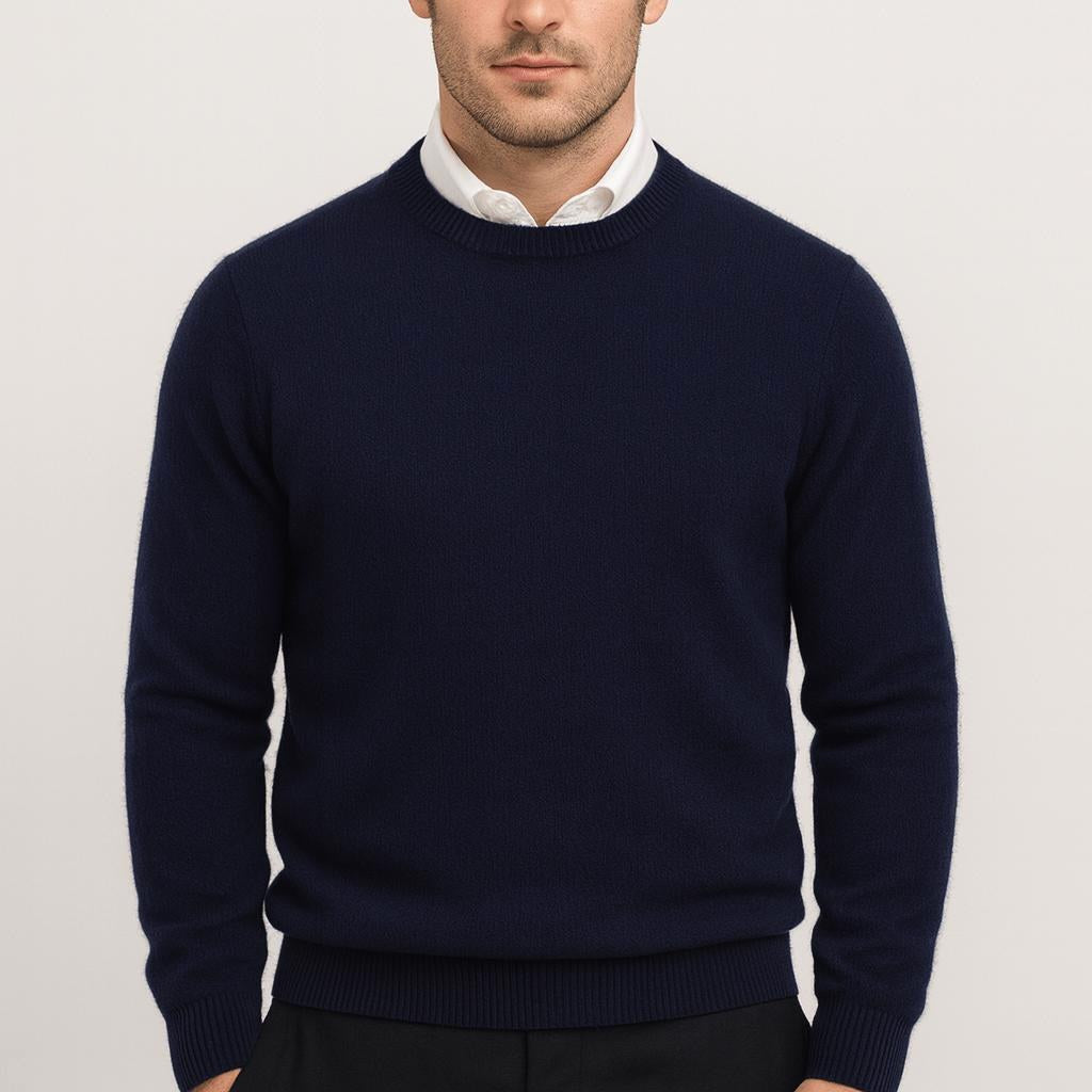 Theo | Men's Cashmere Crew Neck Jumper, Soft Luxury Knit | Bella Blue