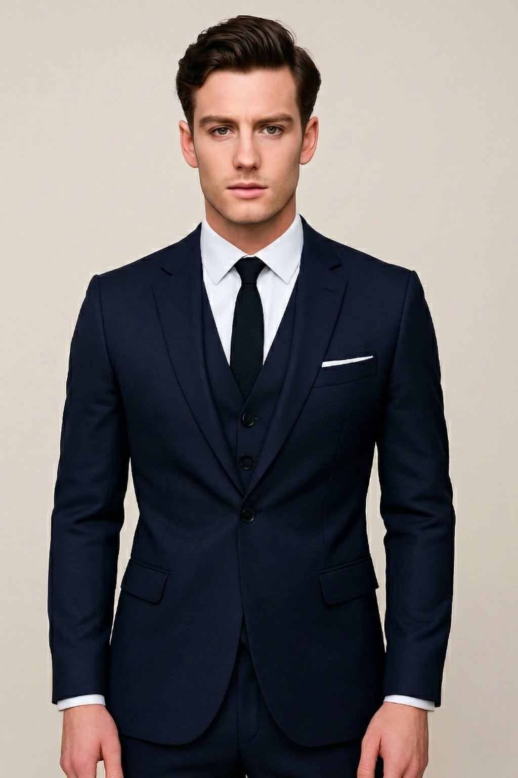 Theo | Men's Three-Piece Formal Suit, Jacket Waistcoat Trouser Suit | Bella Blue | Navy Blue