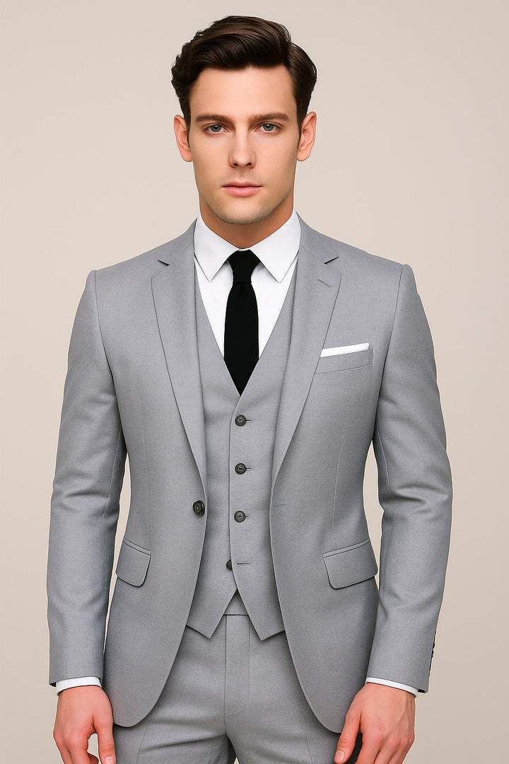 Theo | Men's Three-Piece Formal Suit, Jacket Waistcoat Trouser Suit | Bella Blue | Black