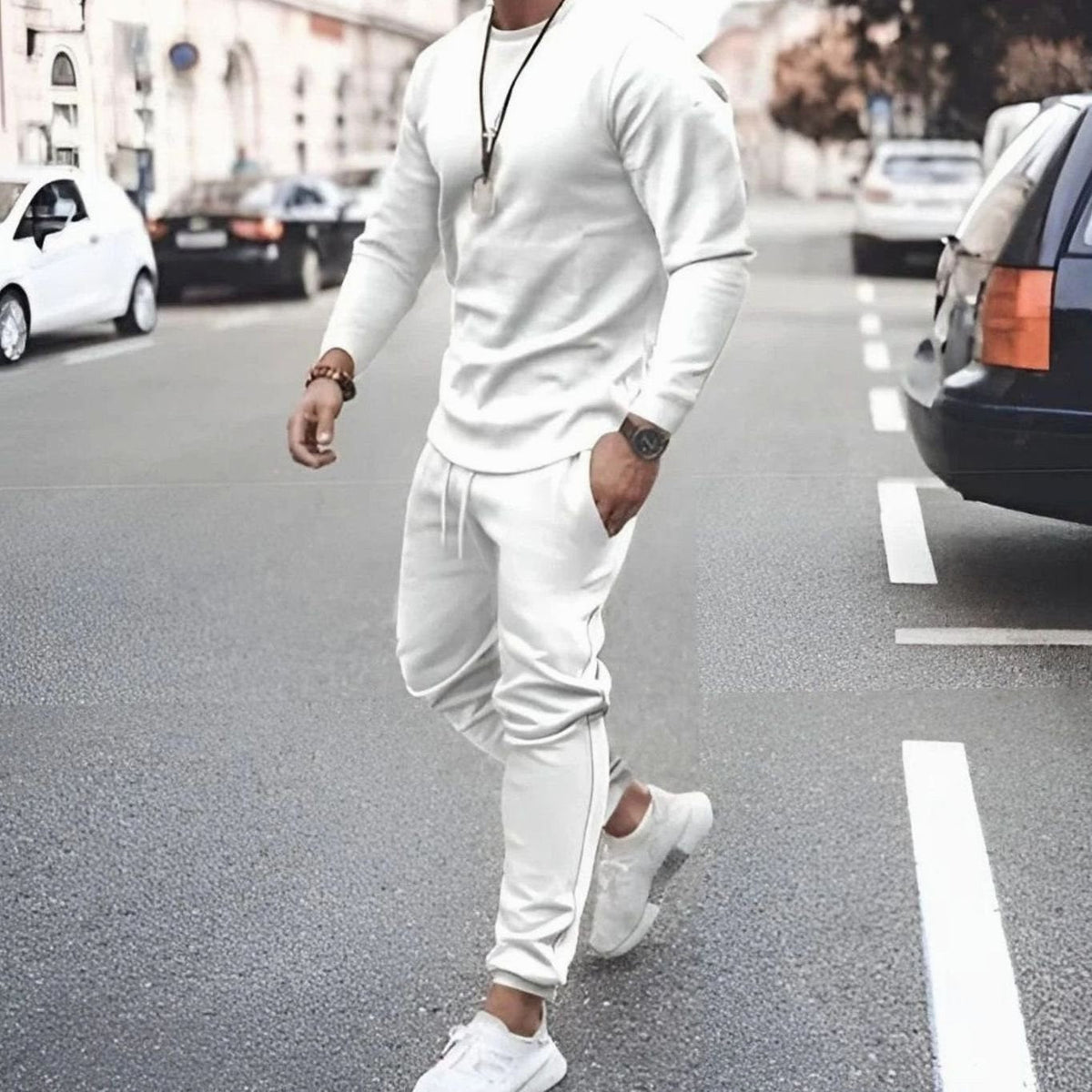 Theodor | Men's Long-Sleeve Tracksuit, Two-Piece Jogger Set | Bella Blue | Green