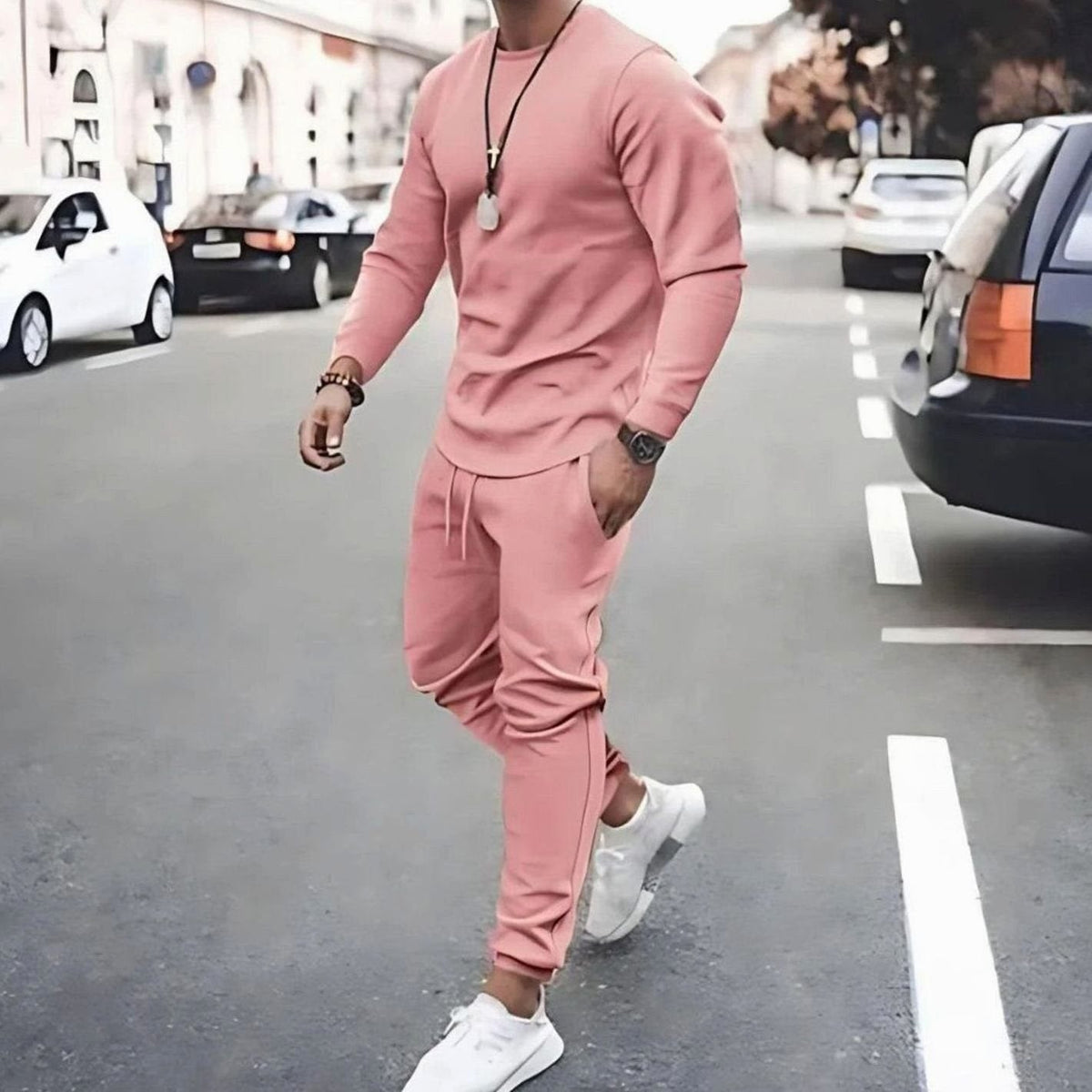 Theodor | Men's Long-Sleeve Tracksuit, Two-Piece Jogger Set | Bella Blue | Green