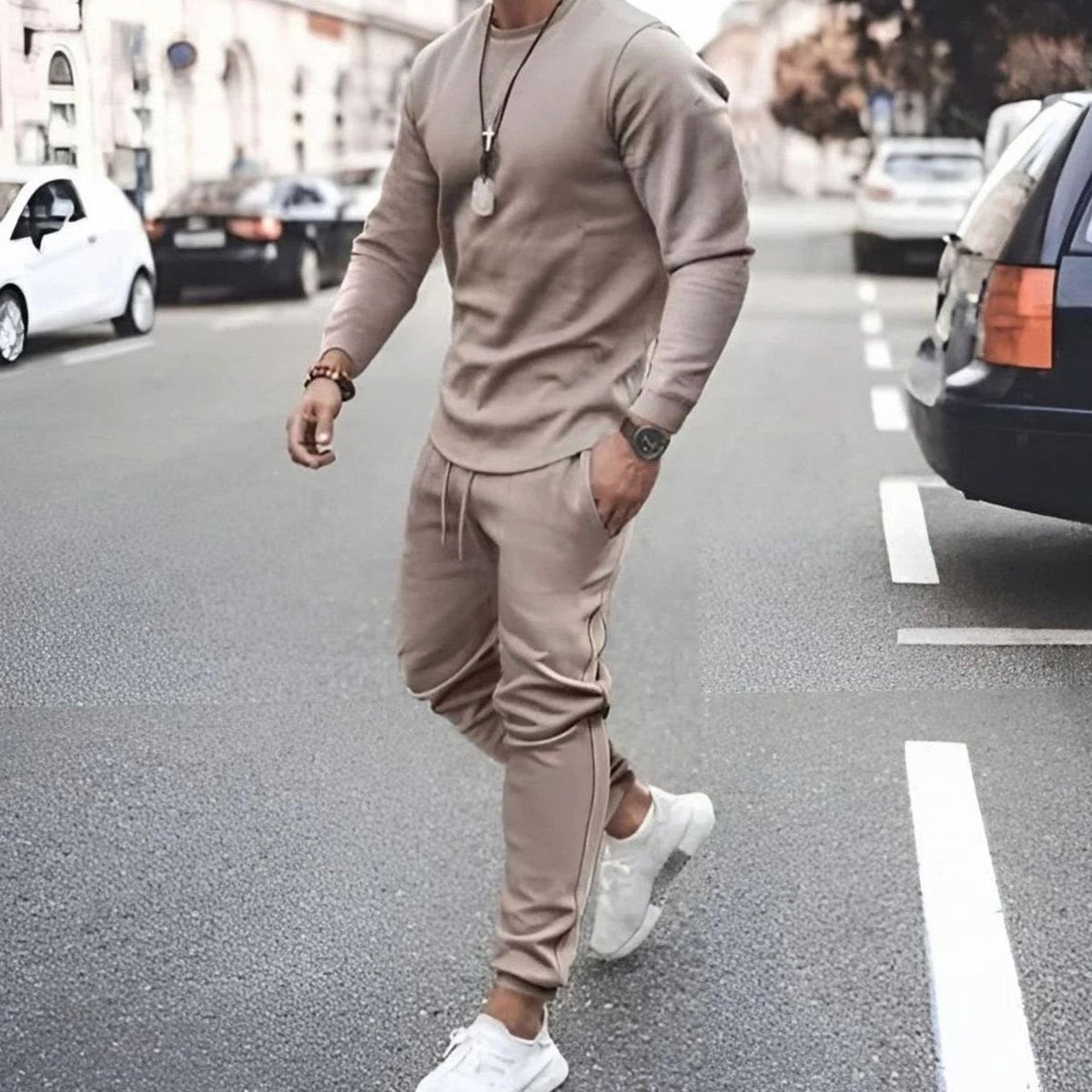 Theodor | Men's Long-Sleeve Tracksuit, Two-Piece Jogger Set | Bella Blue | Green