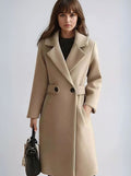 Theresa | Women's Longline Belted Coat with Notch Lapel, Tailored Autumn Coat | Bella Blue | Camel