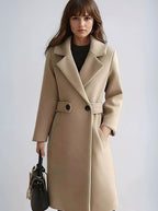 Theresa | Women's Longline Belted Coat with Notch Lapel, Tailored Autumn Coat | Bella Blue | Camel