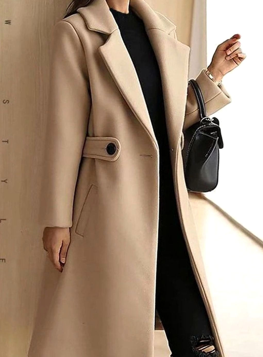 Theresa | Women's Longline Belted Coat with Notch Lapel, Tailored Autumn Coat | Bella Blue | Camel