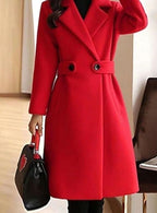 Theresa | Women's Longline Belted Coat with Notch Lapel, Tailored Autumn Coat | Bella Blue | Camel