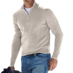 Toby | Men's Quarter-Zip Knit Jumper, Stand Collar Sweater | Bella Blue | Beige