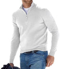Toby | Men's Quarter-Zip Knit Jumper, Stand Collar Sweater | Bella Blue | White