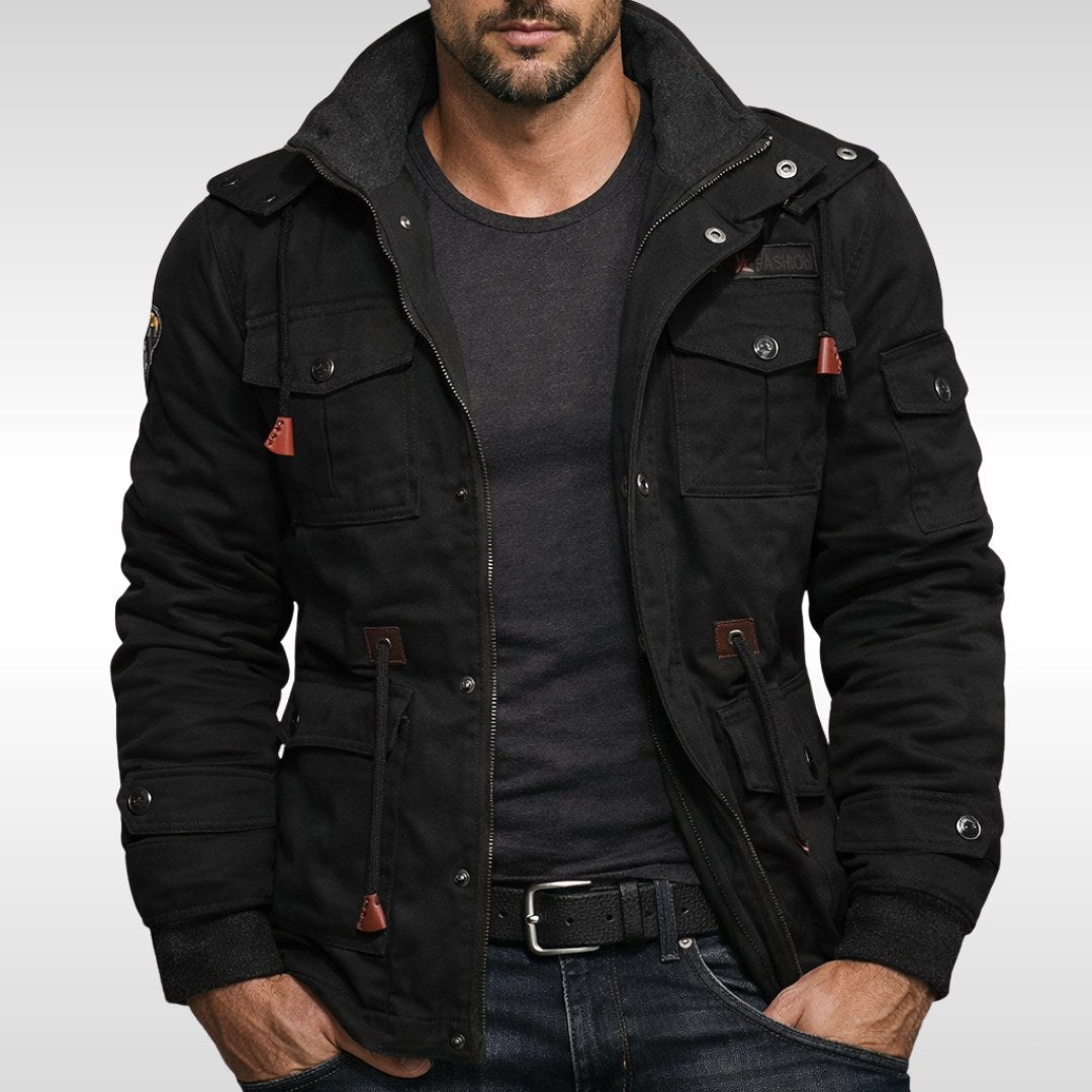Trevor | Men's Insulated Winter Jacket, Practical Warmth Coat | Bella Blue | Black