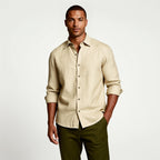 Trevor | Men's Long Sleeve Linen Shirt, Vintage Tailored Shirt | Bella Blue | Yellow