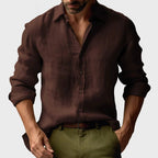 Trevor | Men's Long Sleeve Linen Shirt, Vintage Tailored Shirt | Bella Blue