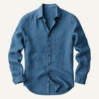 Trevor | Men's Long Sleeve Linen Shirt, Vintage Tailored Shirt | Bella Blue | Khaki