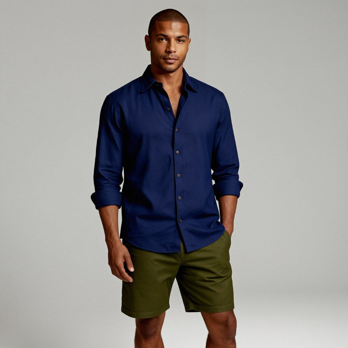 Trevor | Men's Long Sleeve Linen Shirt, Vintage Tailored Shirt | Bella Blue | Coffee