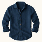 Trevor | Men's Long Sleeve Linen Shirt, Vintage Tailored Shirt | Bella Blue | Navy Blue