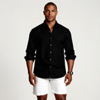 Trevor | Men's Long Sleeve Linen Shirt, Vintage Tailored Shirt | Bella Blue