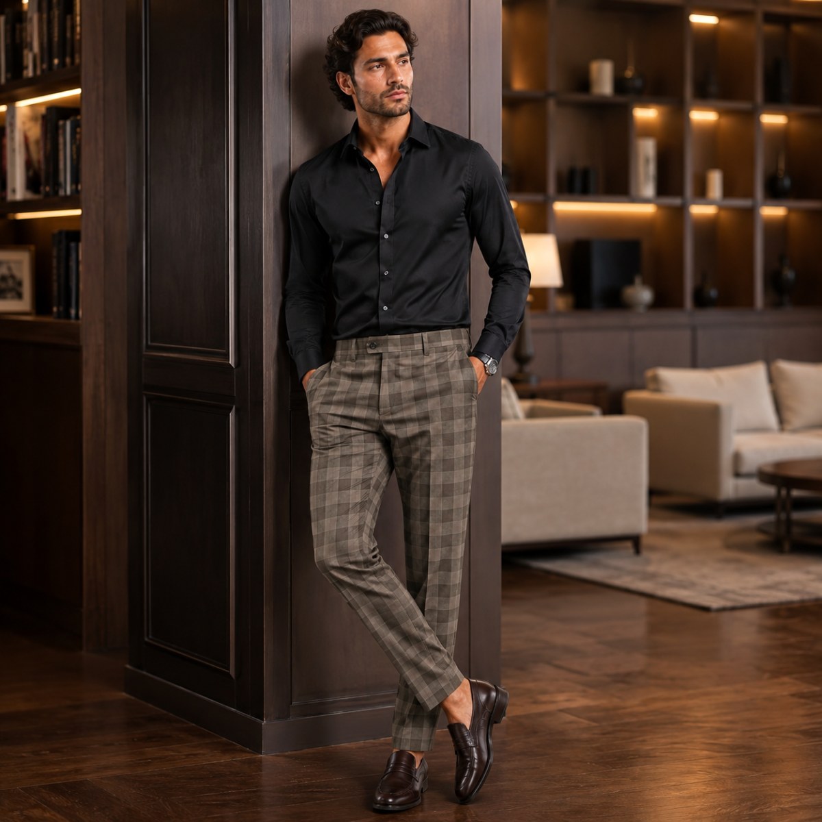 Tristan | Men's Checked Slim Fit Trousers, Smart Casual Trousers | Bella Blue