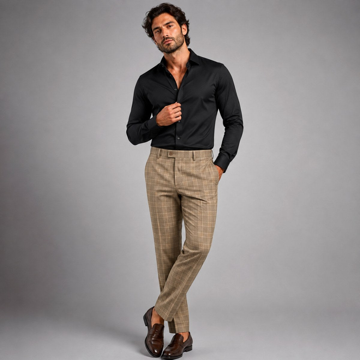 Tristan | Men's Checked Slim Fit Trousers, Smart Casual Trousers | Bella Blue