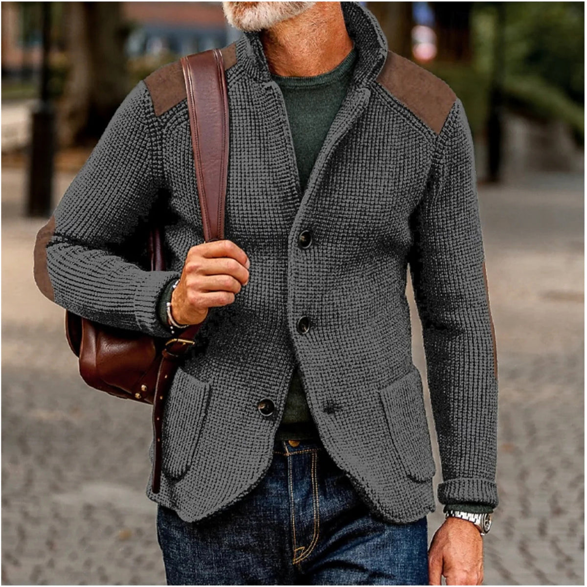 Tristan | Men's Knitted Cardigan, Warm Layering Cardigan | Bella Blue