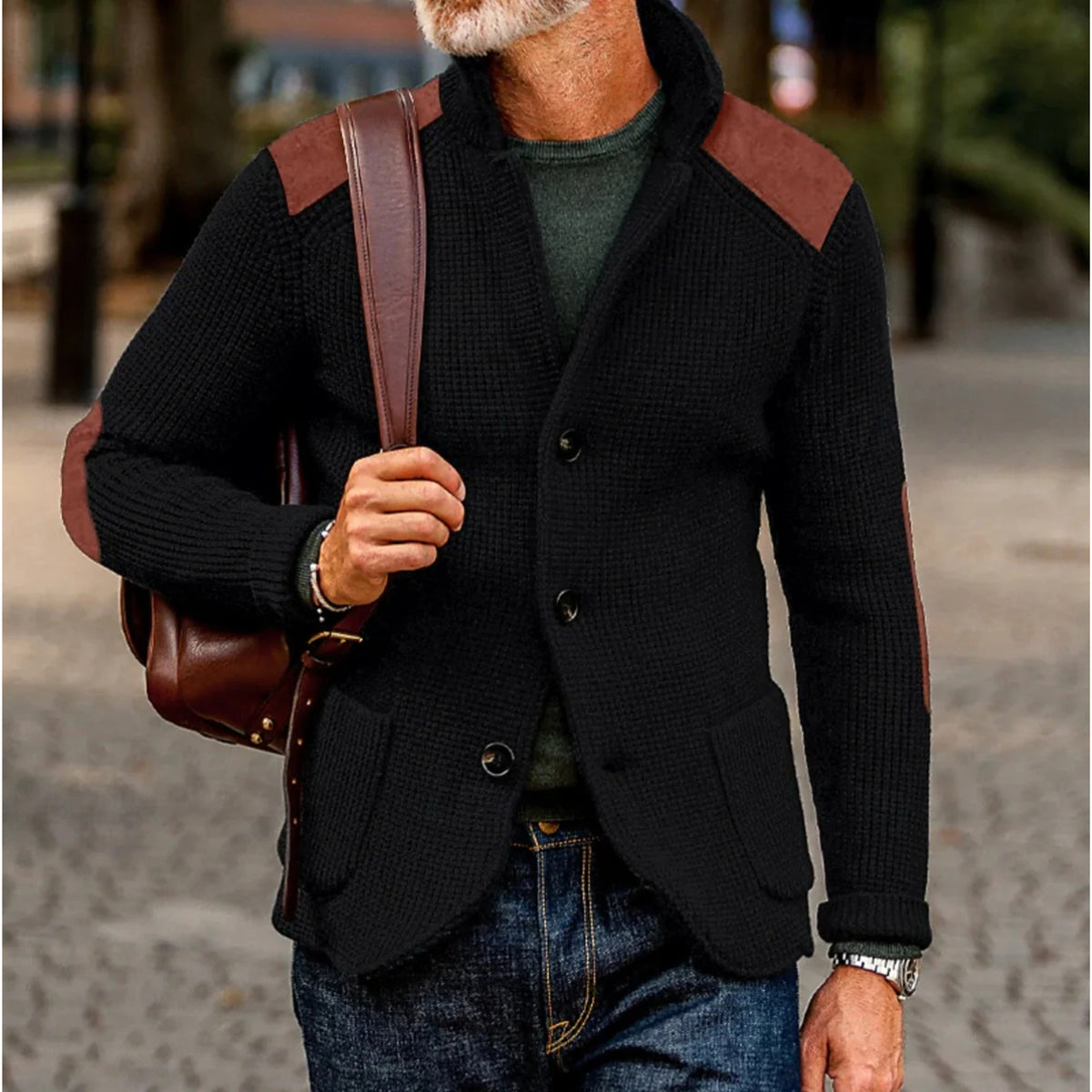 Tristan | Men's Knitted Cardigan, Warm Layering Cardigan | Bella Blue