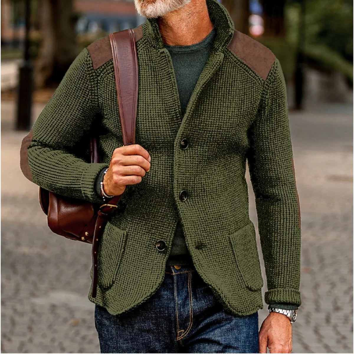 Tristan | Men's Knitted Cardigan, Warm Layering Cardigan | Bella Blue