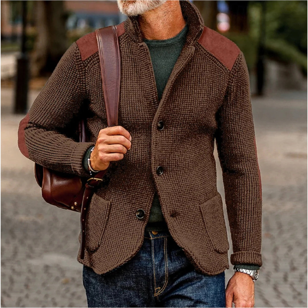 Tristan | Men's Knitted Cardigan, Warm Layering Cardigan | Bella Blue
