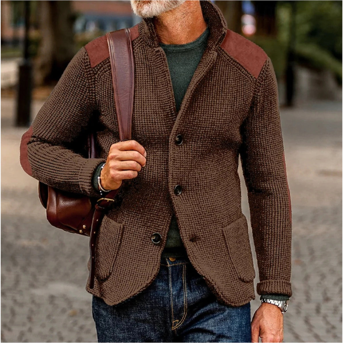 Tristan | Men's Knitted Cardigan, Warm Layering Cardigan | Bella Blue