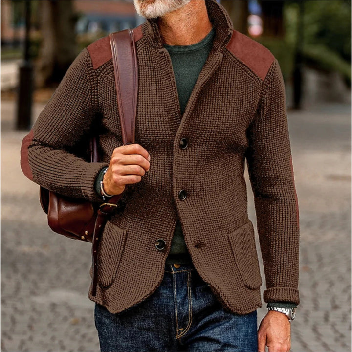 Tristan | Men's Knitted Cardigan, Warm Layering Cardigan | Bella Blue