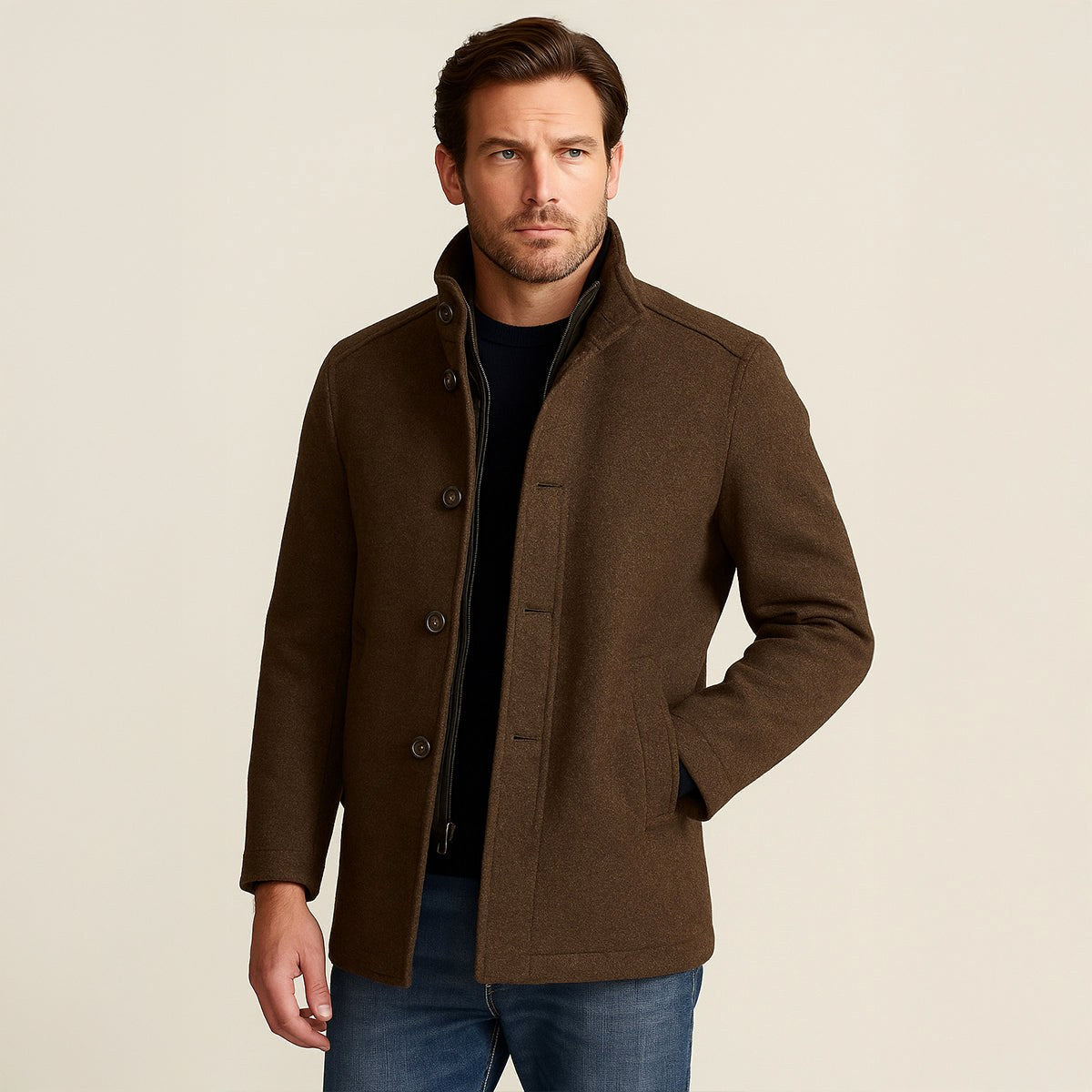 Tucker | Men's Wool Blend Tailored Trench Coat, Classic Formal Coat | Bella Blue
