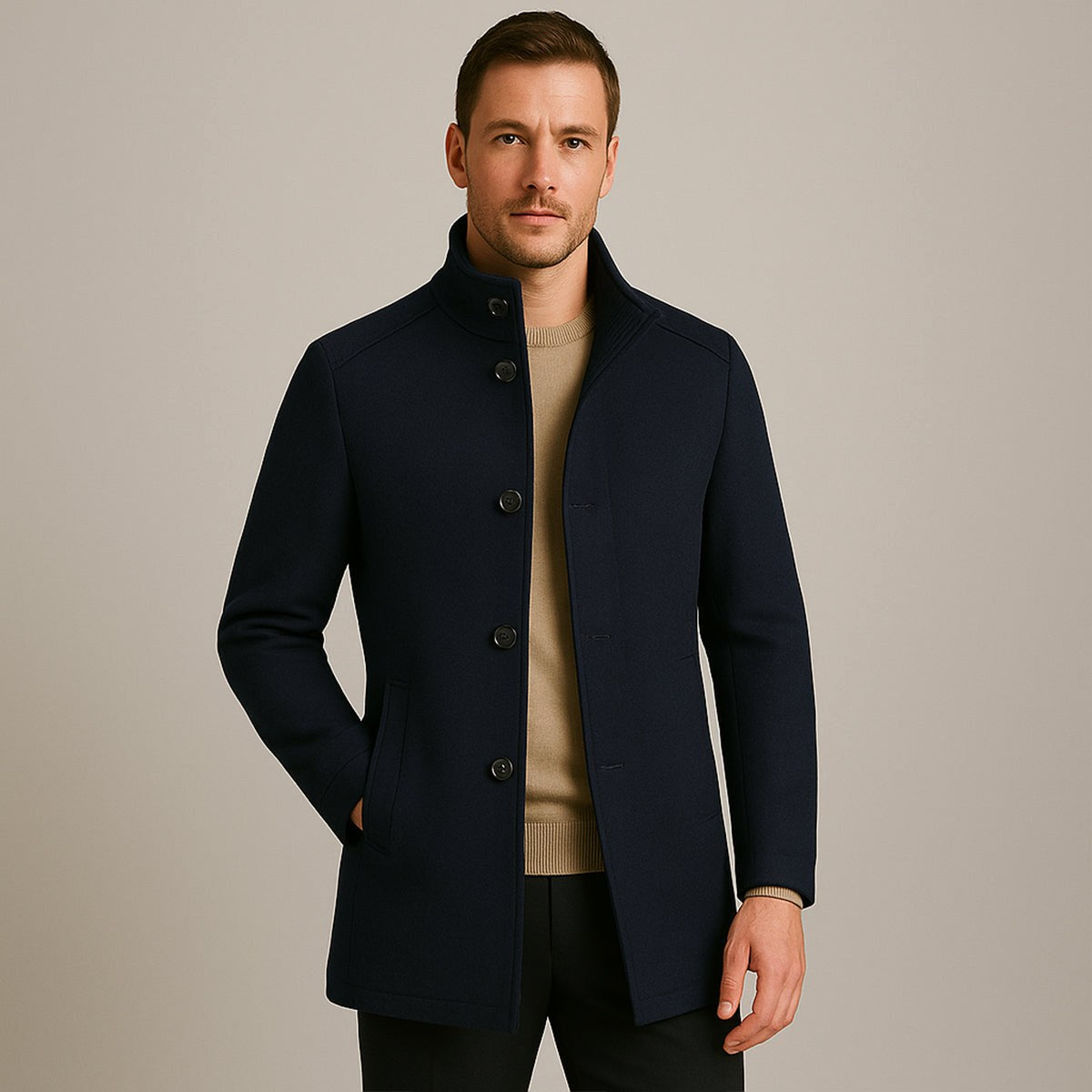 Tucker | Men's Wool Blend Tailored Trench Coat, Classic Formal Coat | Bella Blue