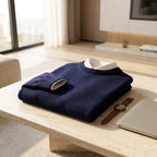 Tyler | Men's Cashmere-Blend Crew Neck Jumper, Classic Knitted Jumper | Bella Blue