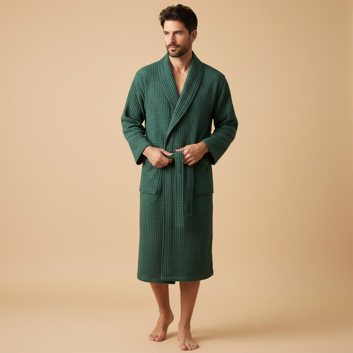 Tyler | Men's Cotton Waffle Lightweight Bathrobe, Spa Robe with Belt | Bella Blue