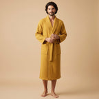 Tyler | Men's Cotton Waffle Lightweight Bathrobe, Spa Robe with Belt | Bella Blue | Yellow