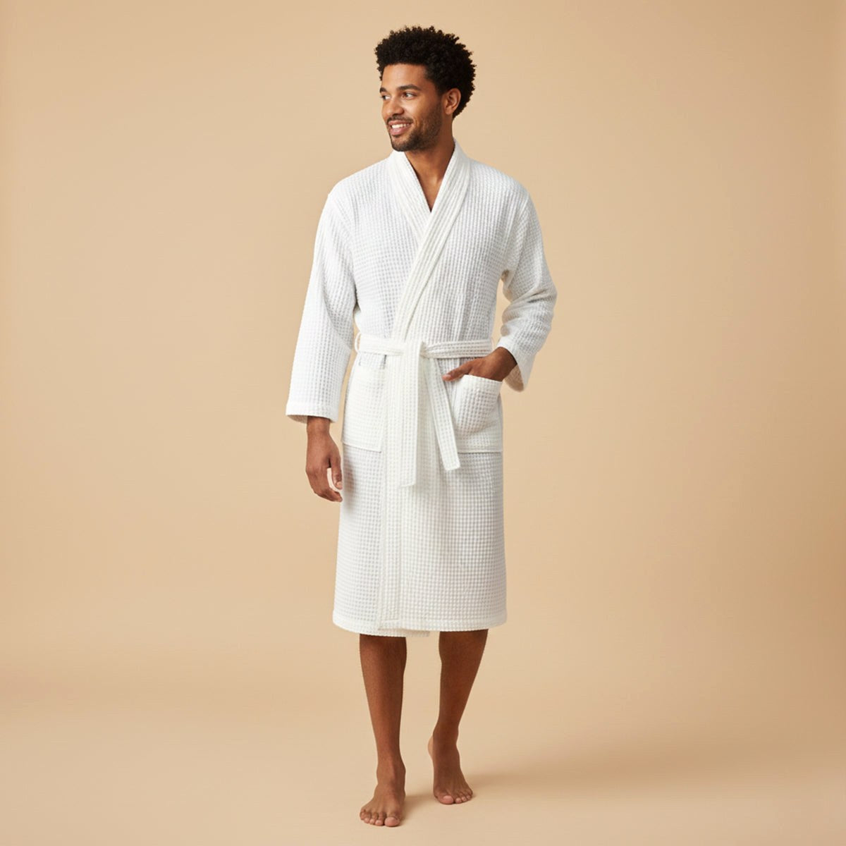 Tyler | Men's Cotton Waffle Lightweight Bathrobe, Spa Robe with Belt | Bella Blue