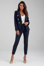 Valerie | Women's Tailored Blazer Suit, High-Waisted Trouser Suit | Bella Blue | White