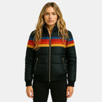 Veronique | Women's Retro Hooded Puffer Jacket, Striped Padded Autumn Coat | Bella Blue
