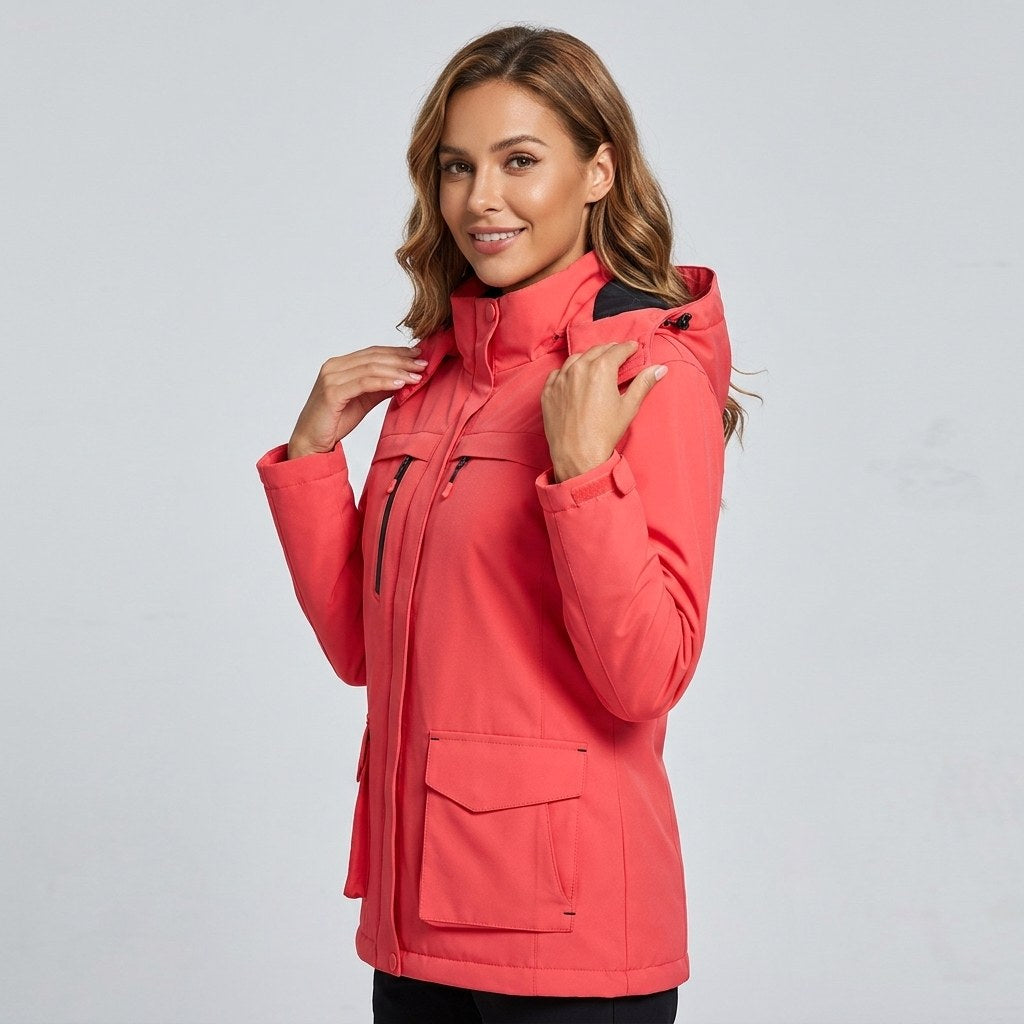 Victoire | Women's Hooded Heated Jacket with USB Power, Adjustable Temperature Jacket | Bella Blue | Coral Red