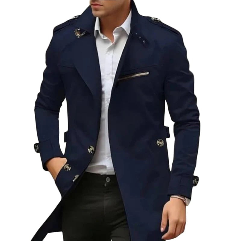 Vincent | Men's Collared Transitional Jacket, Zip and Button Closure Coat | Bella Blue