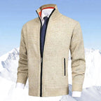 Vincent | Men's Knitted Gilet with Full-Length Zip, Stand-Collar Layering Gilet | Bella Blue | Beige