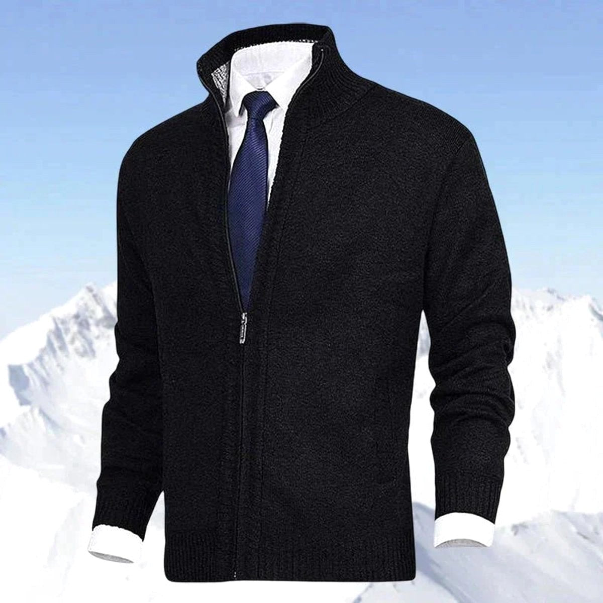 Vincent | Men's Knitted Gilet with Full-Length Zip, Stand-Collar Layering Gilet | Bella Blue