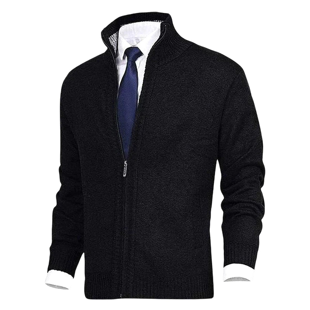 Vincent | Men's Knitted Gilet with Full-Length Zip, Stand-Collar Layering Gilet | Bella Blue