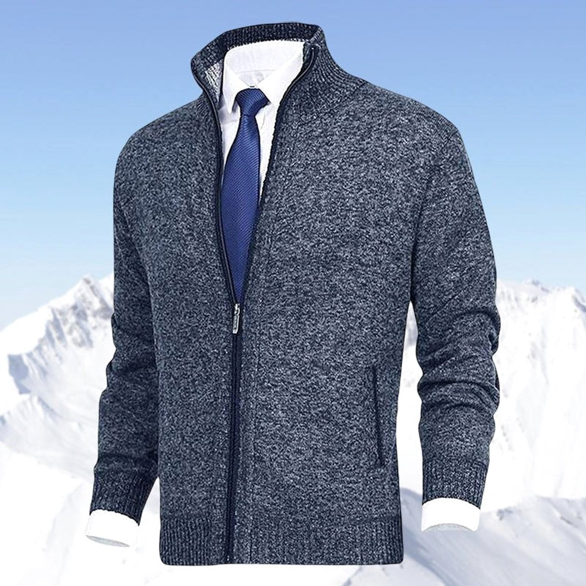 Vincent | Men's Knitted Gilet with Full-Length Zip, Stand-Collar Layering Gilet | Bella Blue