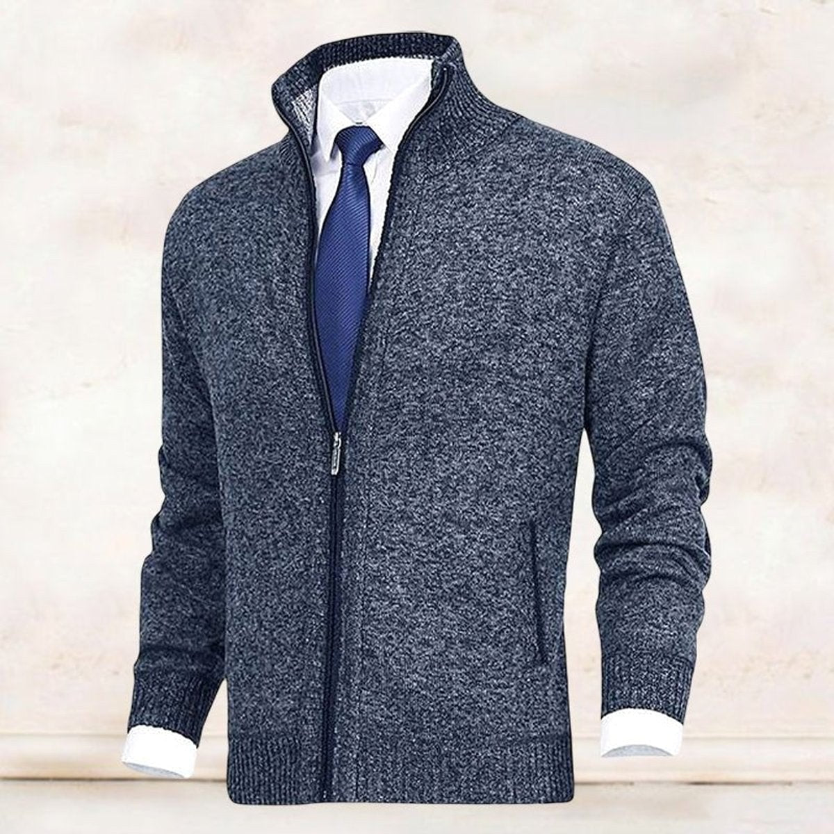 Vincent | Men's Knitted Gilet with Full-Length Zip, Stand-Collar Layering Gilet | Bella Blue