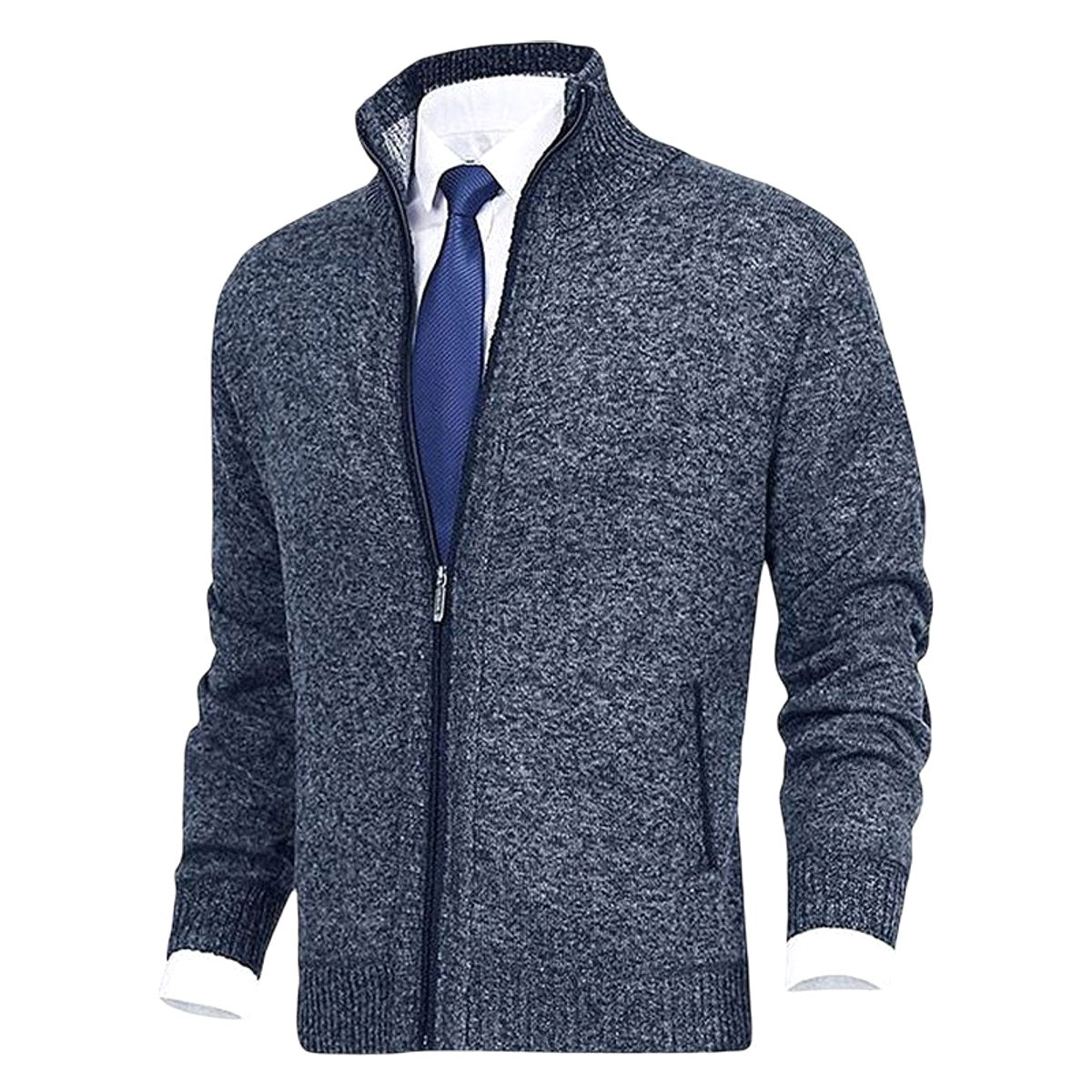 Vincent | Men's Knitted Gilet with Full-Length Zip, Stand-Collar Layering Gilet | Bella Blue