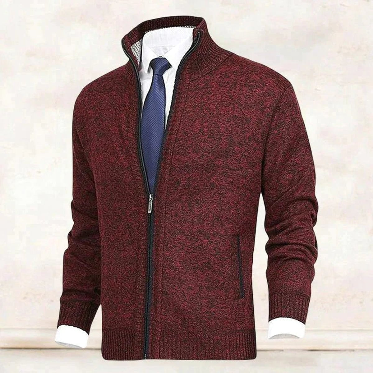 Vincent | Men's Knitted Gilet with Full-Length Zip, Stand-Collar Layering Gilet | Bella Blue