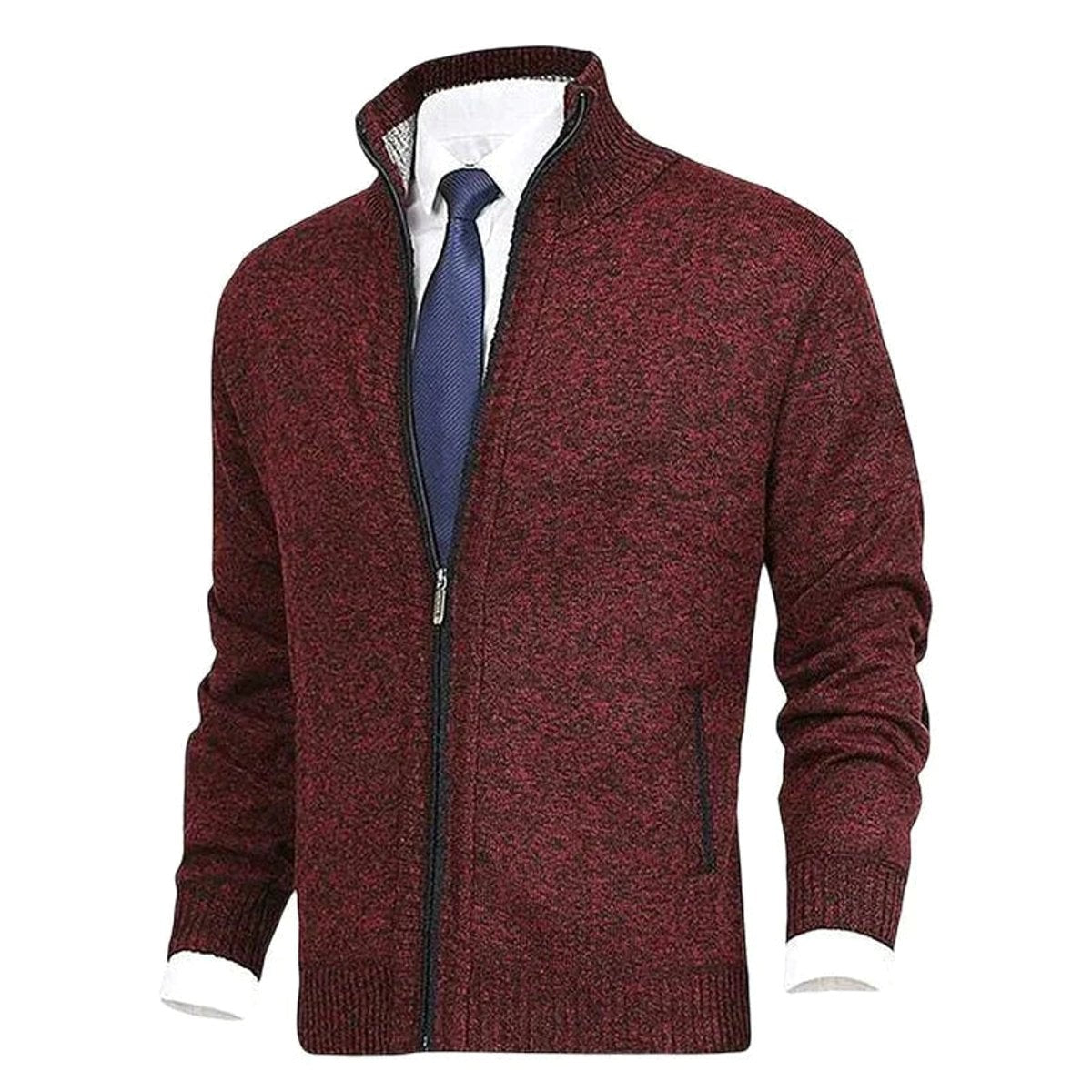 Vincent | Men's Knitted Gilet with Full-Length Zip, Stand-Collar Layering Gilet | Bella Blue