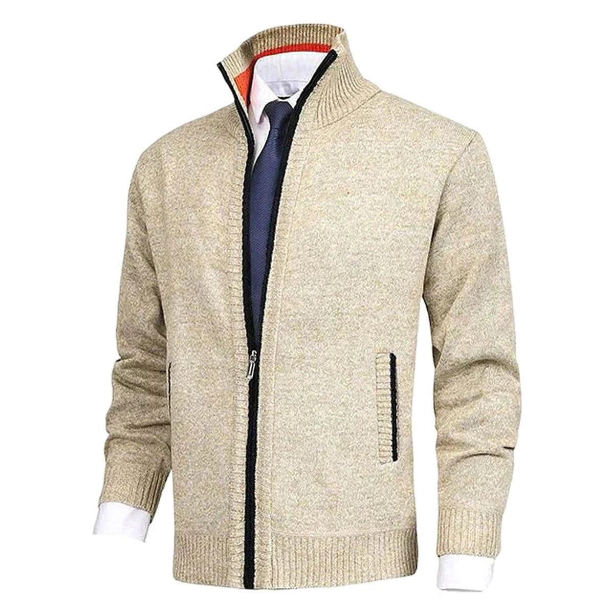 Vincent | Men's Knitted Gilet with Full-Length Zip, Stand-Collar Layering Gilet | Bella Blue | Light Grey