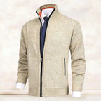 Vincent | Men's Knitted Gilet with Full-Length Zip, Stand-Collar Layering Gilet | Bella Blue | Dark Grey