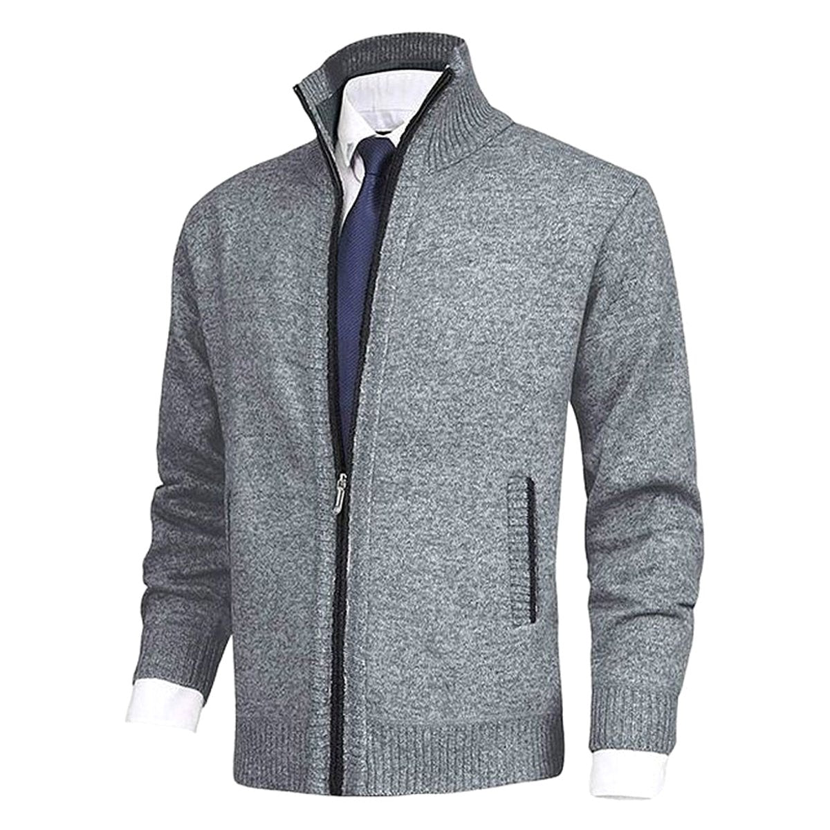 Vincent | Men's Knitted Gilet with Full-Length Zip, Stand-Collar Layering Gilet | Bella Blue | Blue
