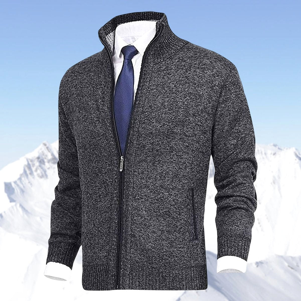 Vincent | Men's Knitted Gilet with Full-Length Zip, Stand-Collar Layering Gilet | Bella Blue