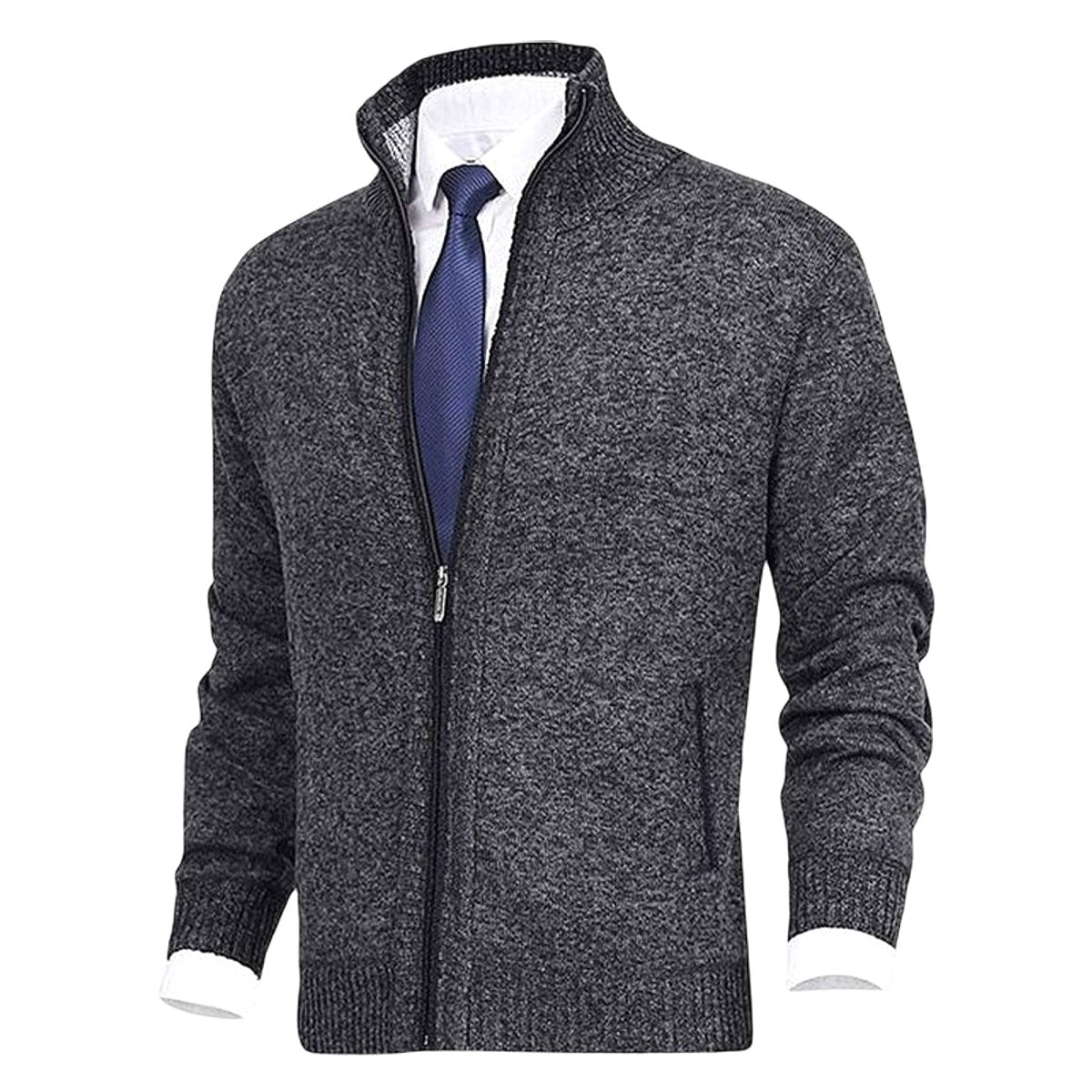 Vincent | Men's Knitted Gilet with Full-Length Zip, Stand-Collar Layering Gilet | Bella Blue